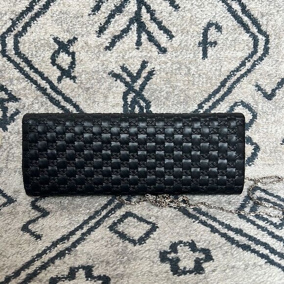 Vintage rectangular purse black tie straw going out bag - Picture 2 of 4